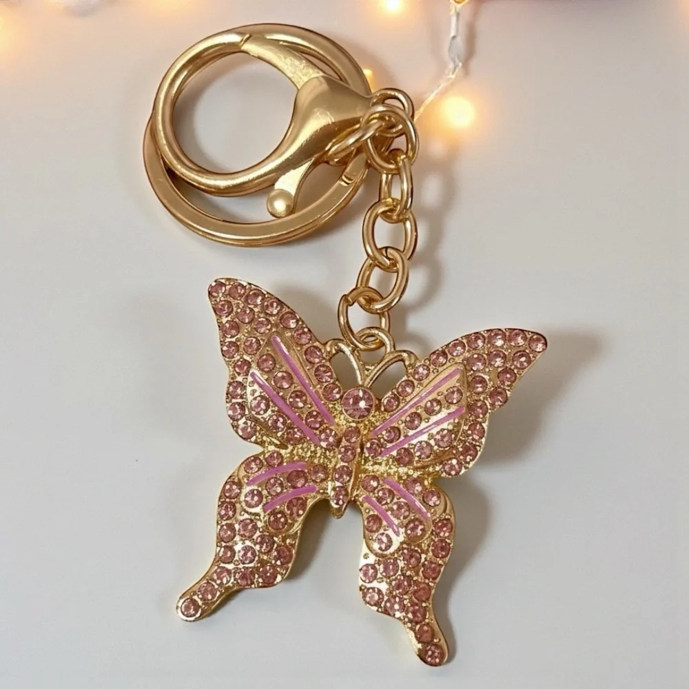 Butterfly Keychain Charm Gold and Pink NWT - Picture 12 of 14